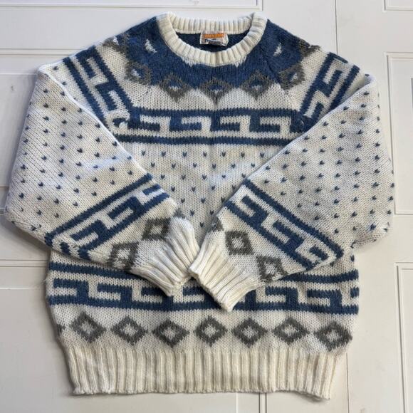 Catamount Trail Sweaters - Catamount Trail VTG Womens Sz XL Acrylic Wool White Gray Blue Geometric Sweater